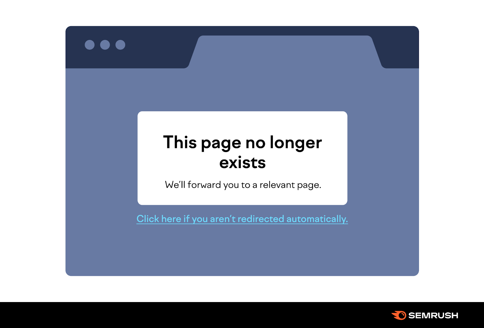 an image illustrating "This page no longer exists" page with redirect