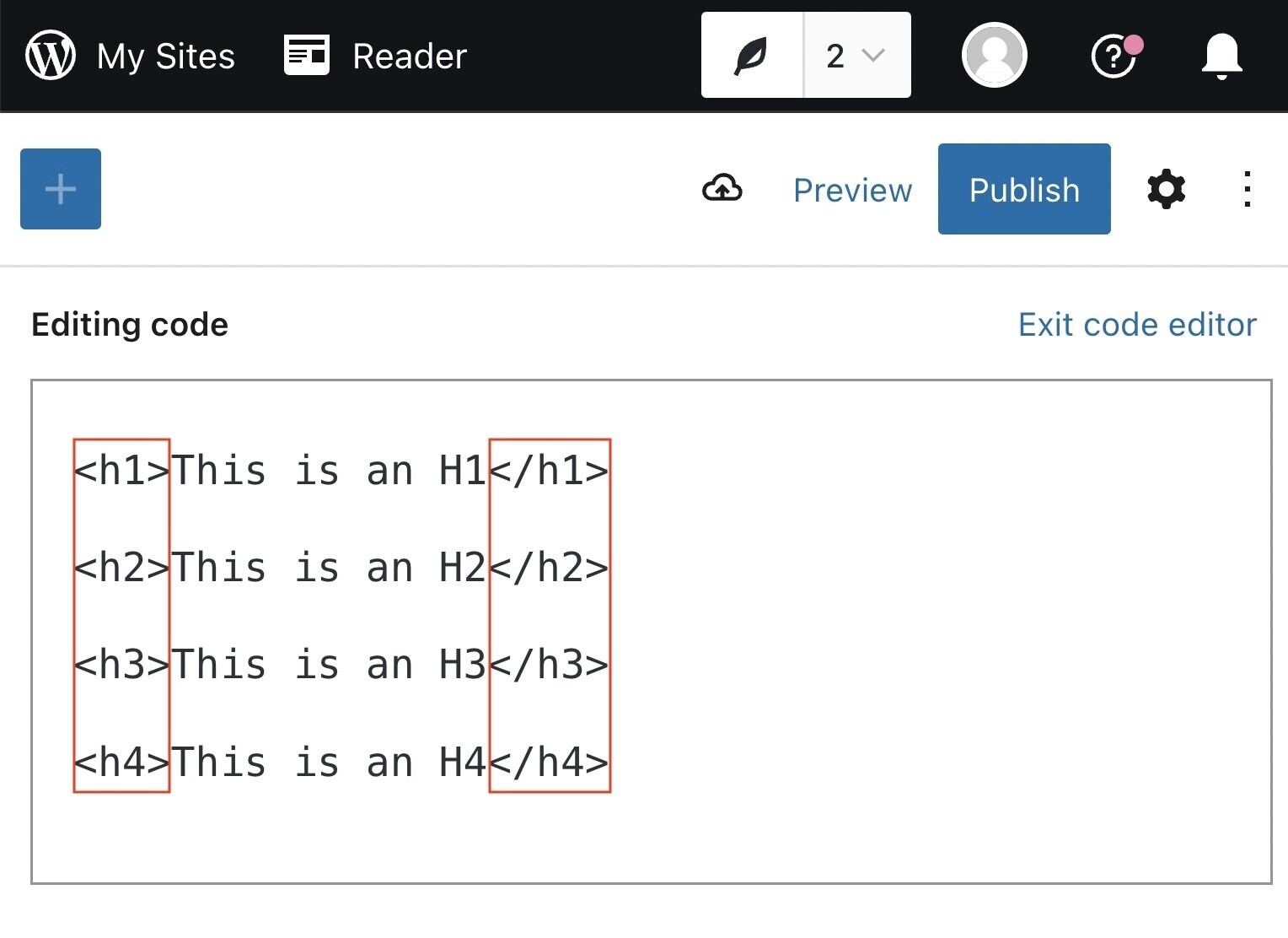 How headers appear as code in WordPress