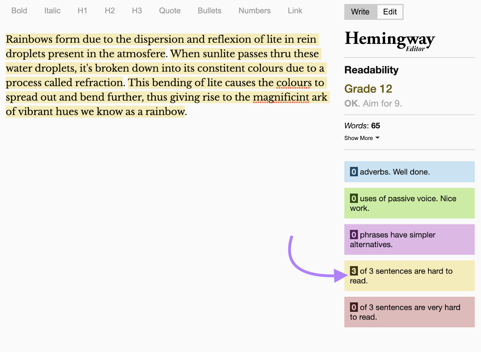 Hemingway Editor highlights the parts of your writing you can work on