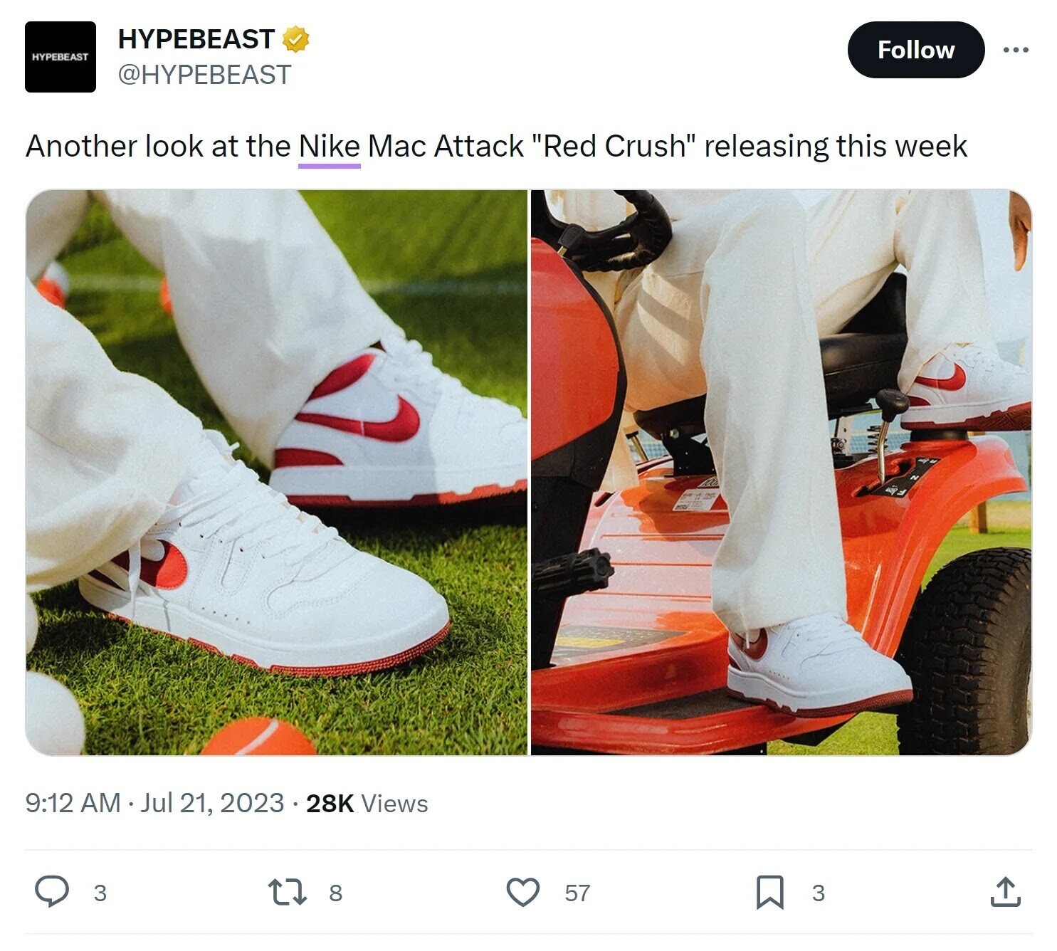 An example of a brand mention for Nike on X