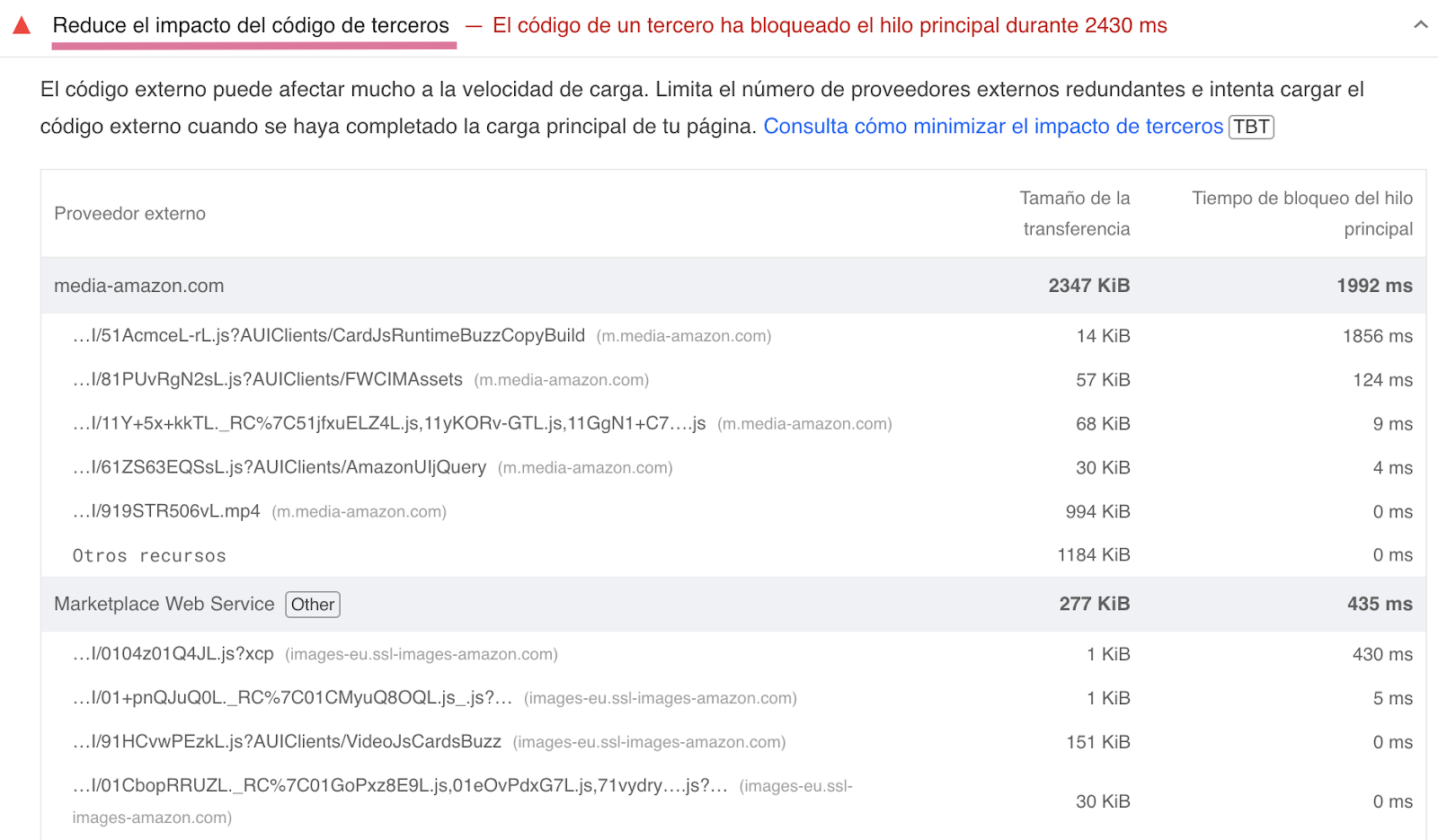 Recomendación de reducir el impacto del código de terceros