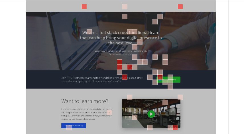 A screenshot of the HotJar heatmap feature being used on a landing page.