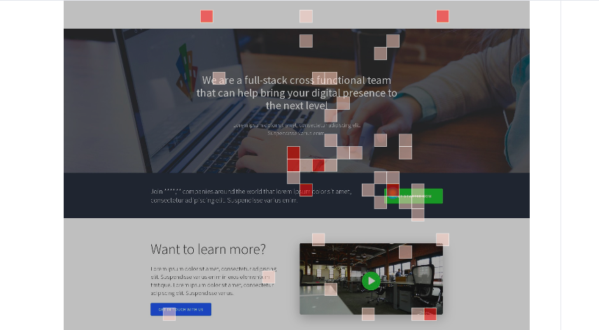 A screenshot of the HotJar heatmap diagnostic   being utilized  connected  a landing page.