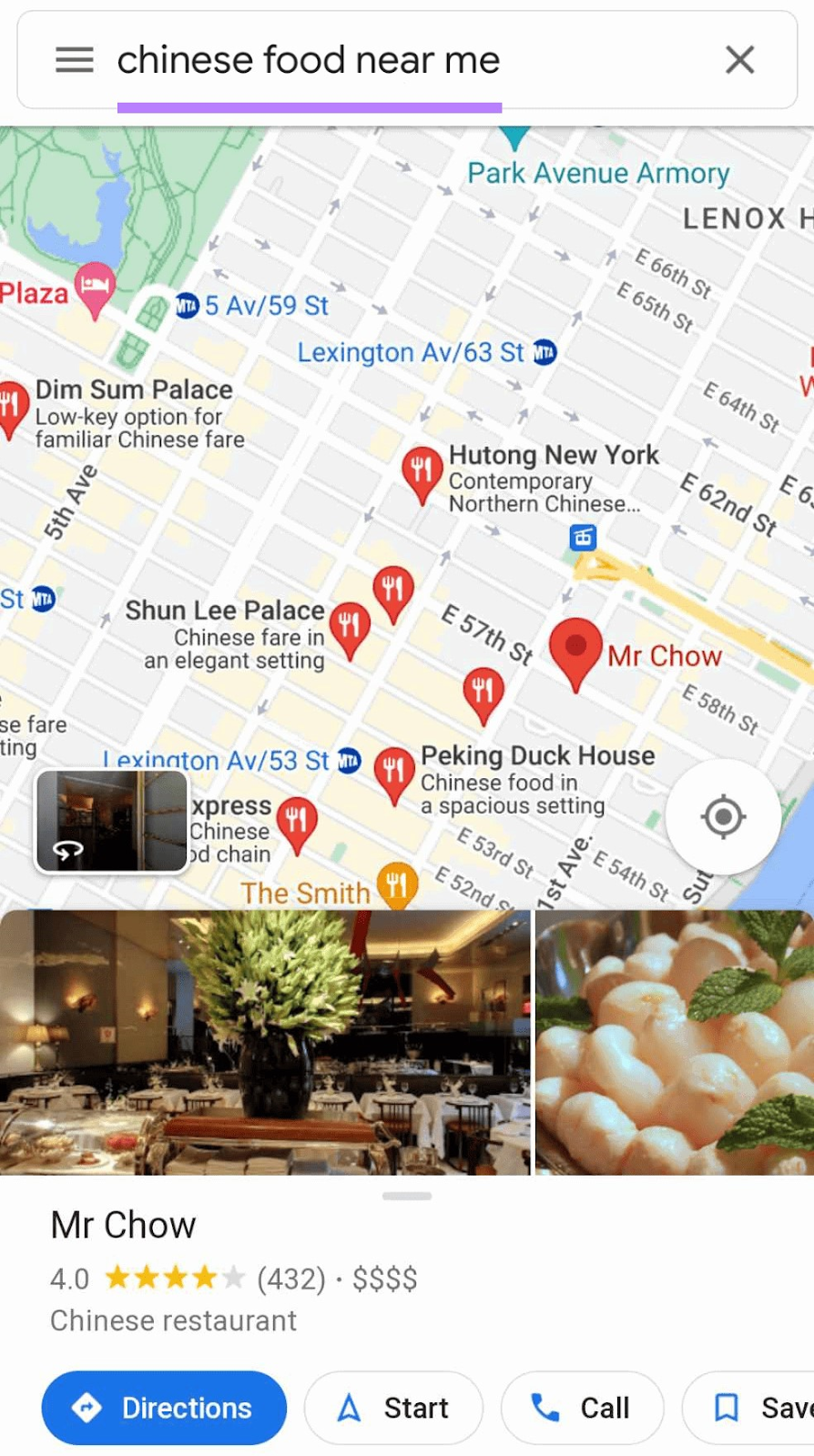 Résultats Google Maps pour "nourriture chinoise à proximité"