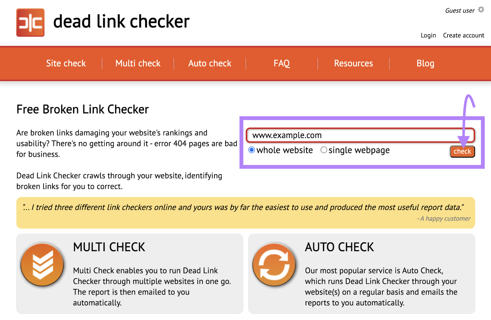 Add your website domain to the Dead Link Checker tool