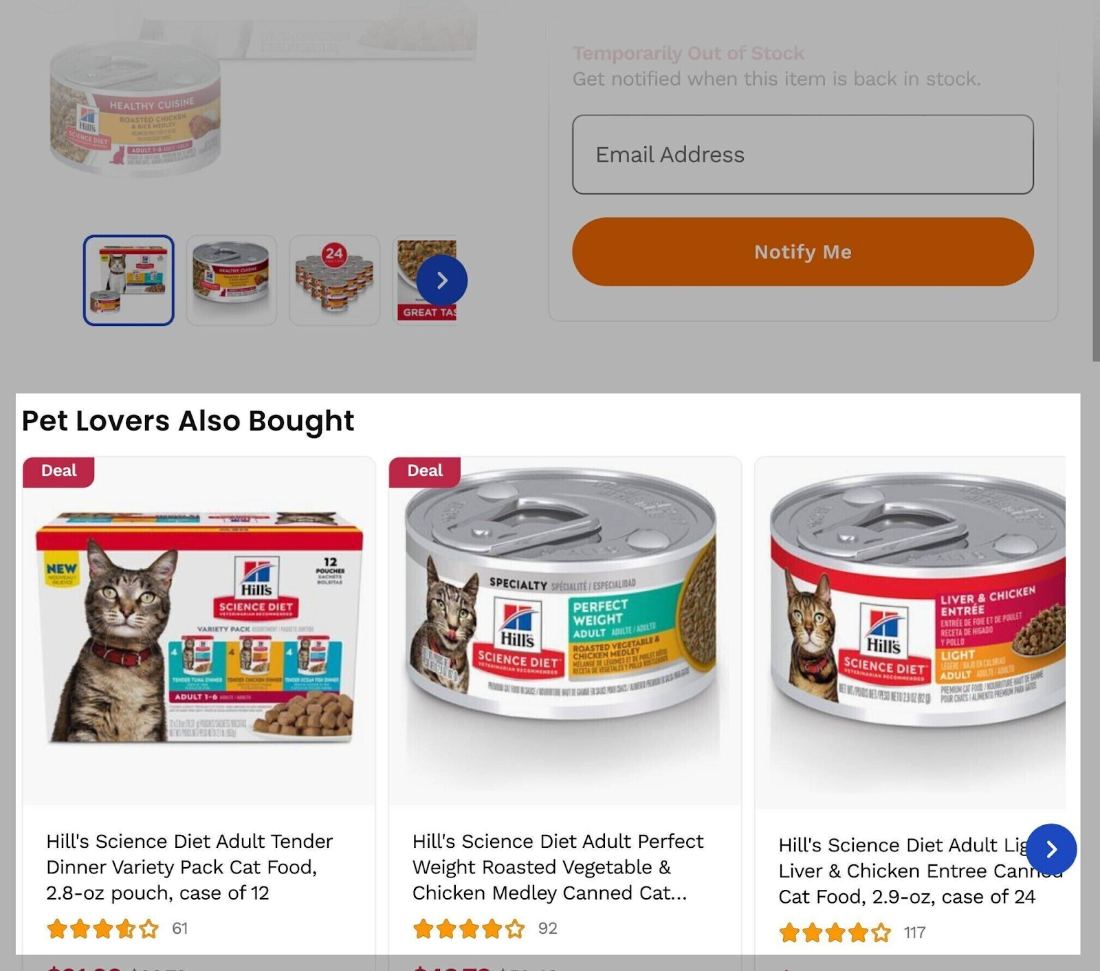 "Pet Lovers Also Bought" section of the site