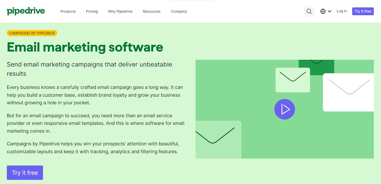"Email marketing software" landing page on Pipedrive website