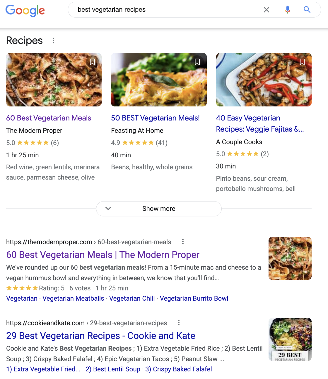listicles for vegetarian recipes