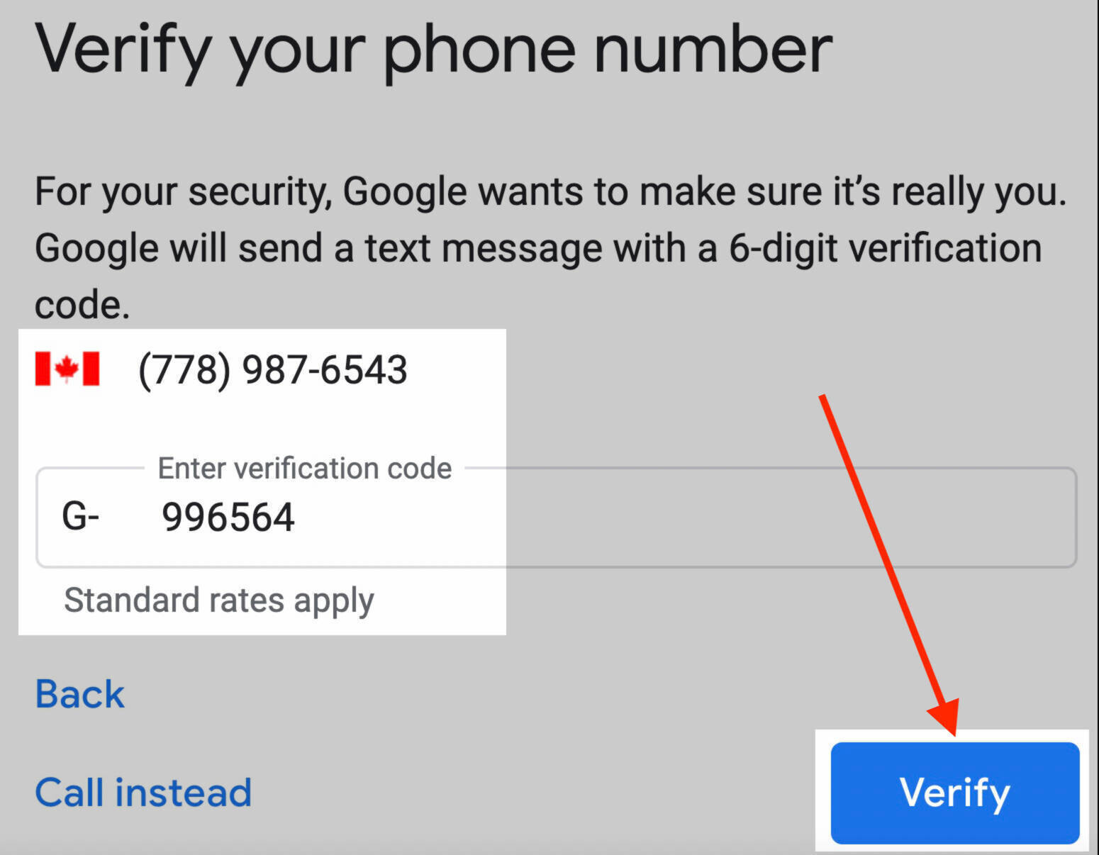 google phone number verification