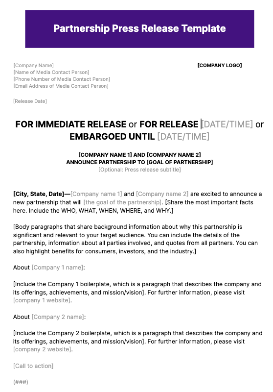 Partnership Press Release Template