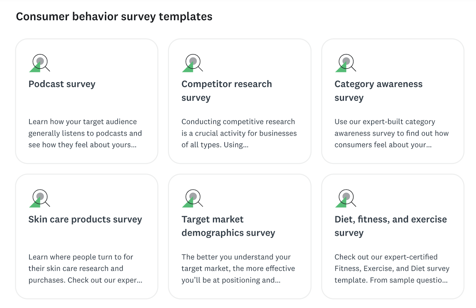 Consumer behavior survey templates in SurveyMonkey