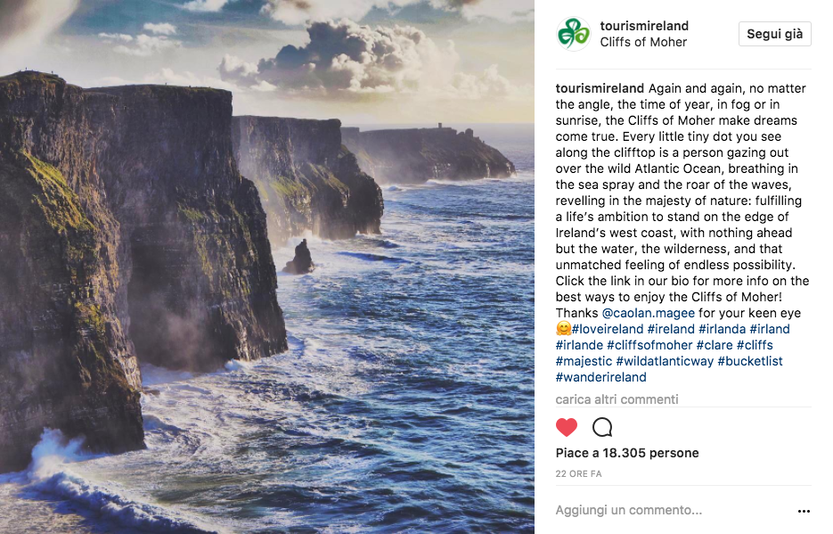 Strategia di visual storytelling di Tourism Ireland (Instagram post)