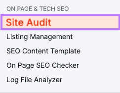 “Site Audit” selected in the left-hand menu