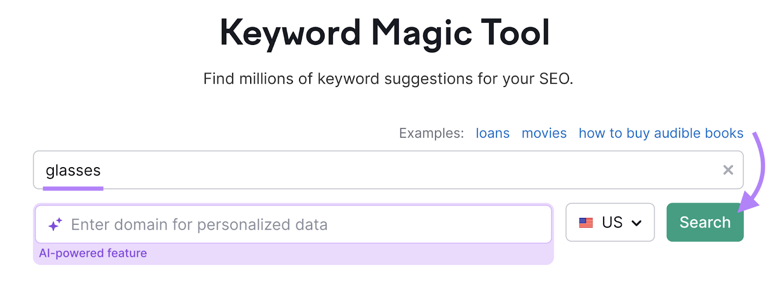 search for glasses successful  Keyword Magic Tool