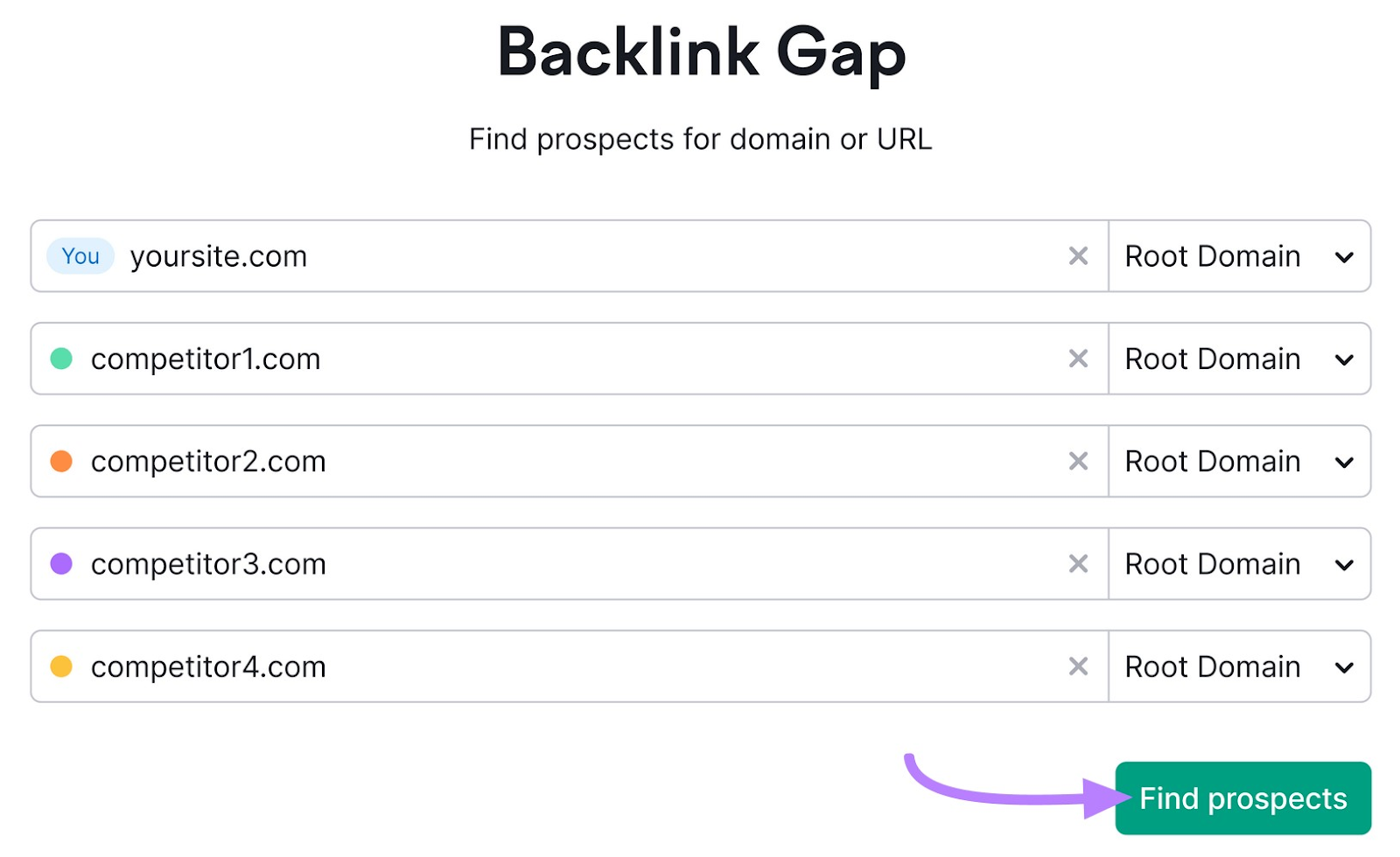 search for your and your compe،ors domains in Backlink Gap tool to find sites that link to compe،ors but not to you