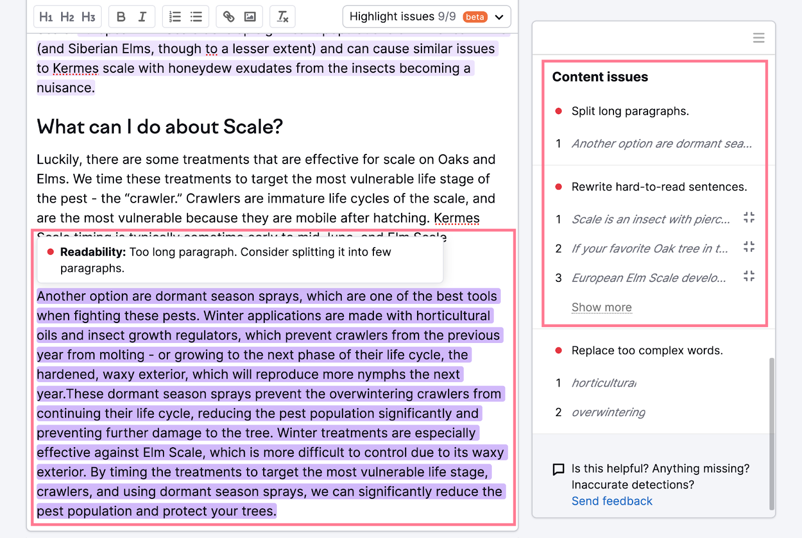 difficult-to-read sentences and lengthy paragraphs