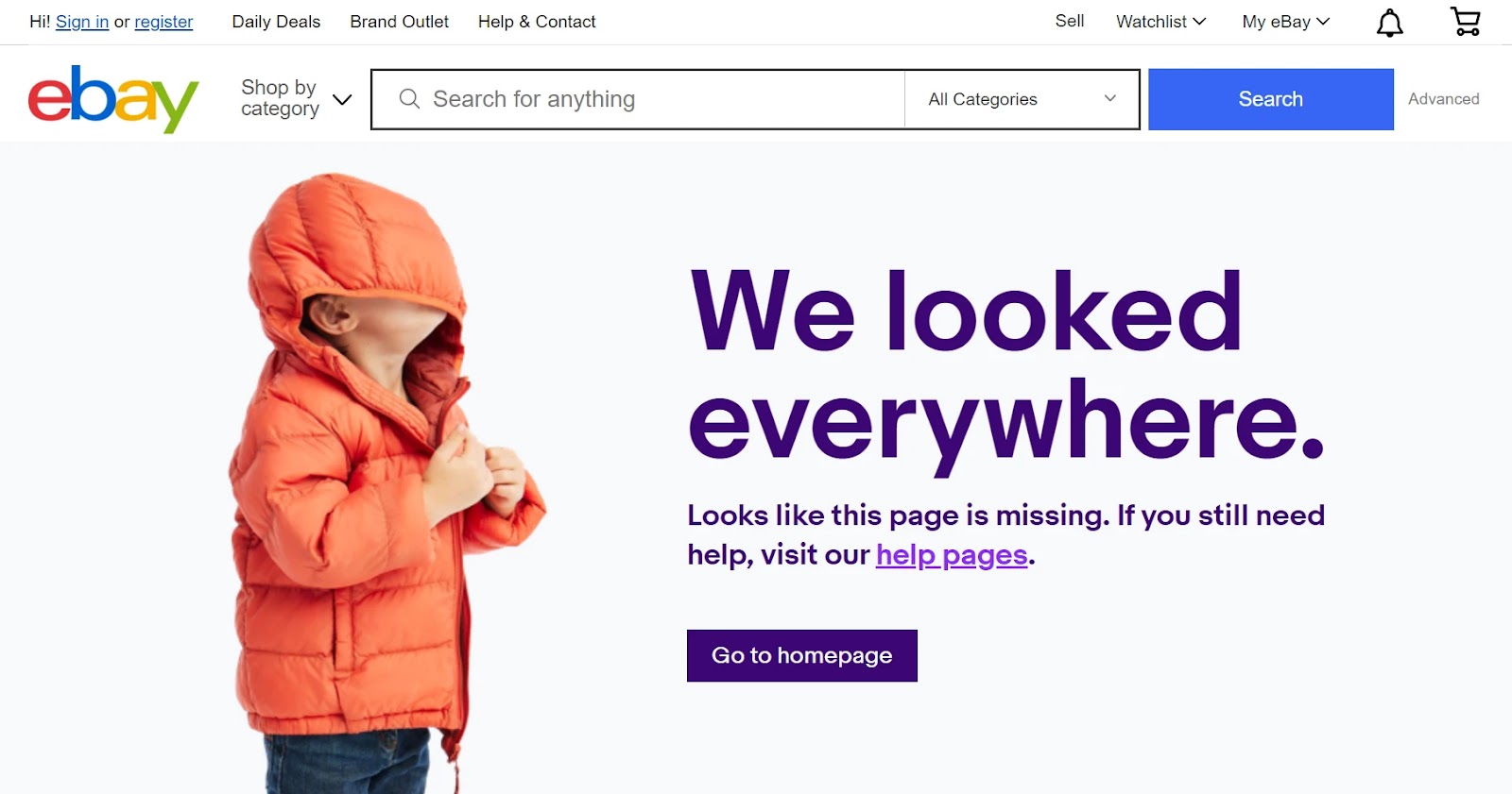 ebay's custom 404 Not Found error page