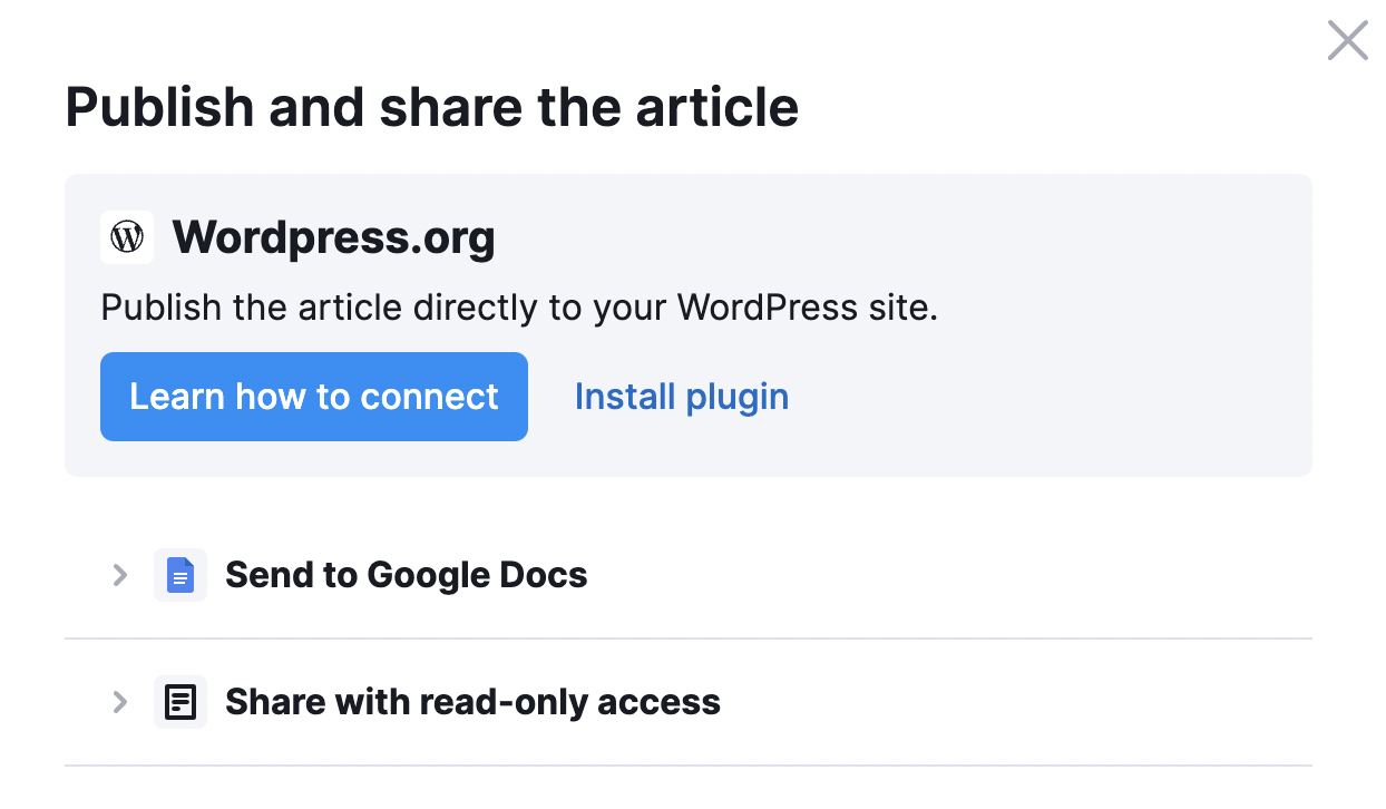 "Publish and share the article" window