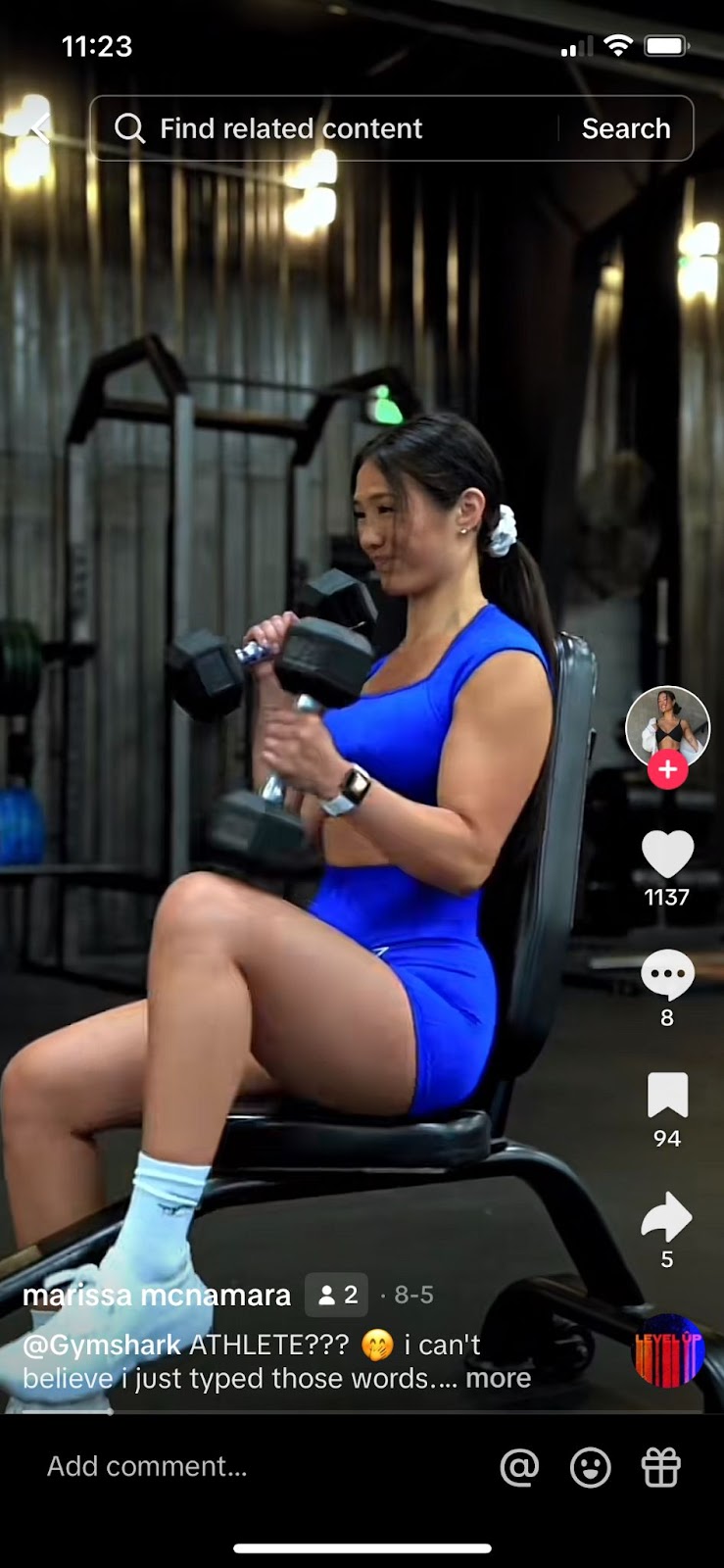Marissa McNamara's TikTok video from the gym wearing Gymshark¡s product