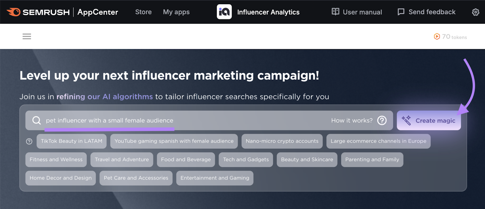 AI search bar in Influencer Analytics