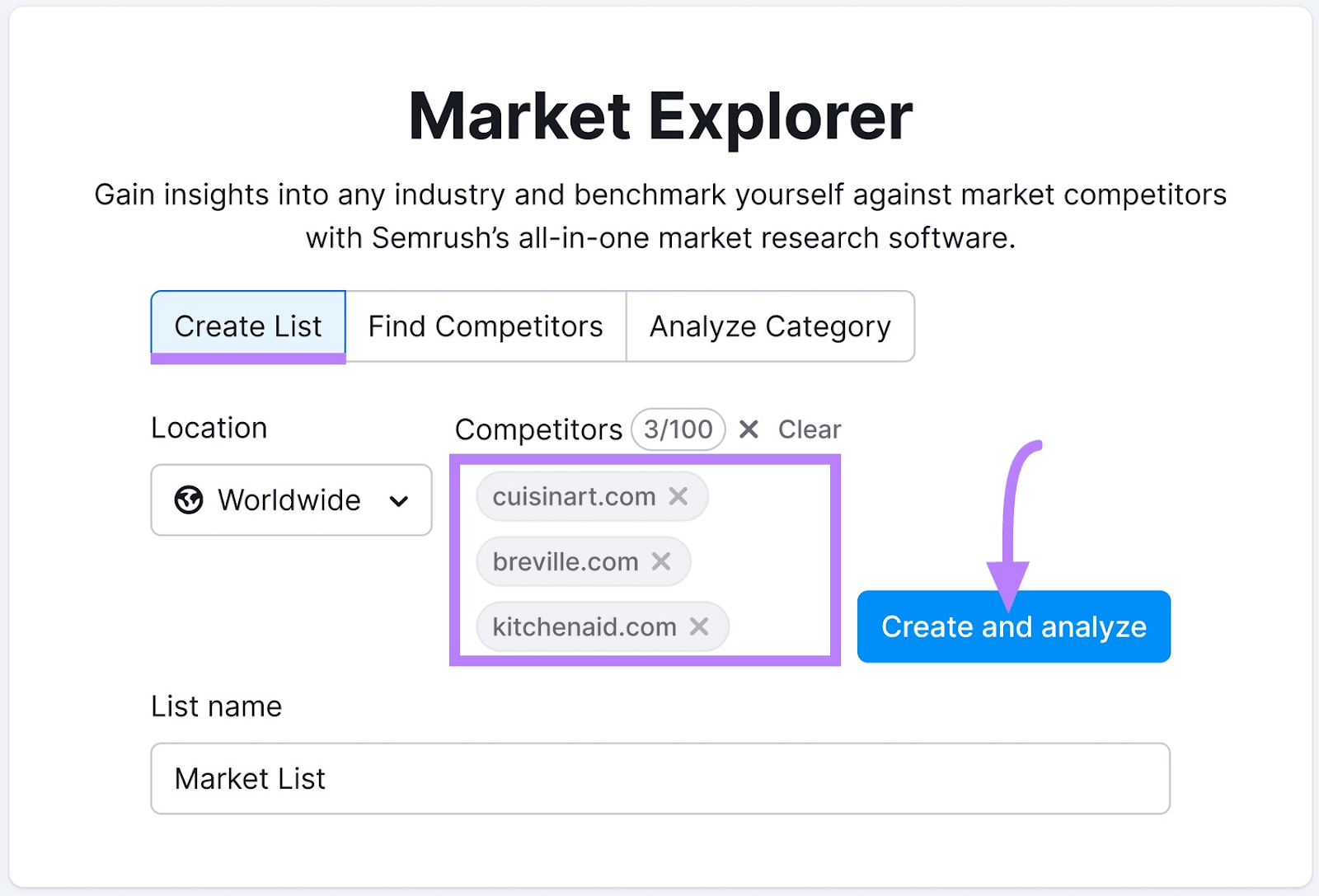 Create database  enactment    successful  Market Explorer tool