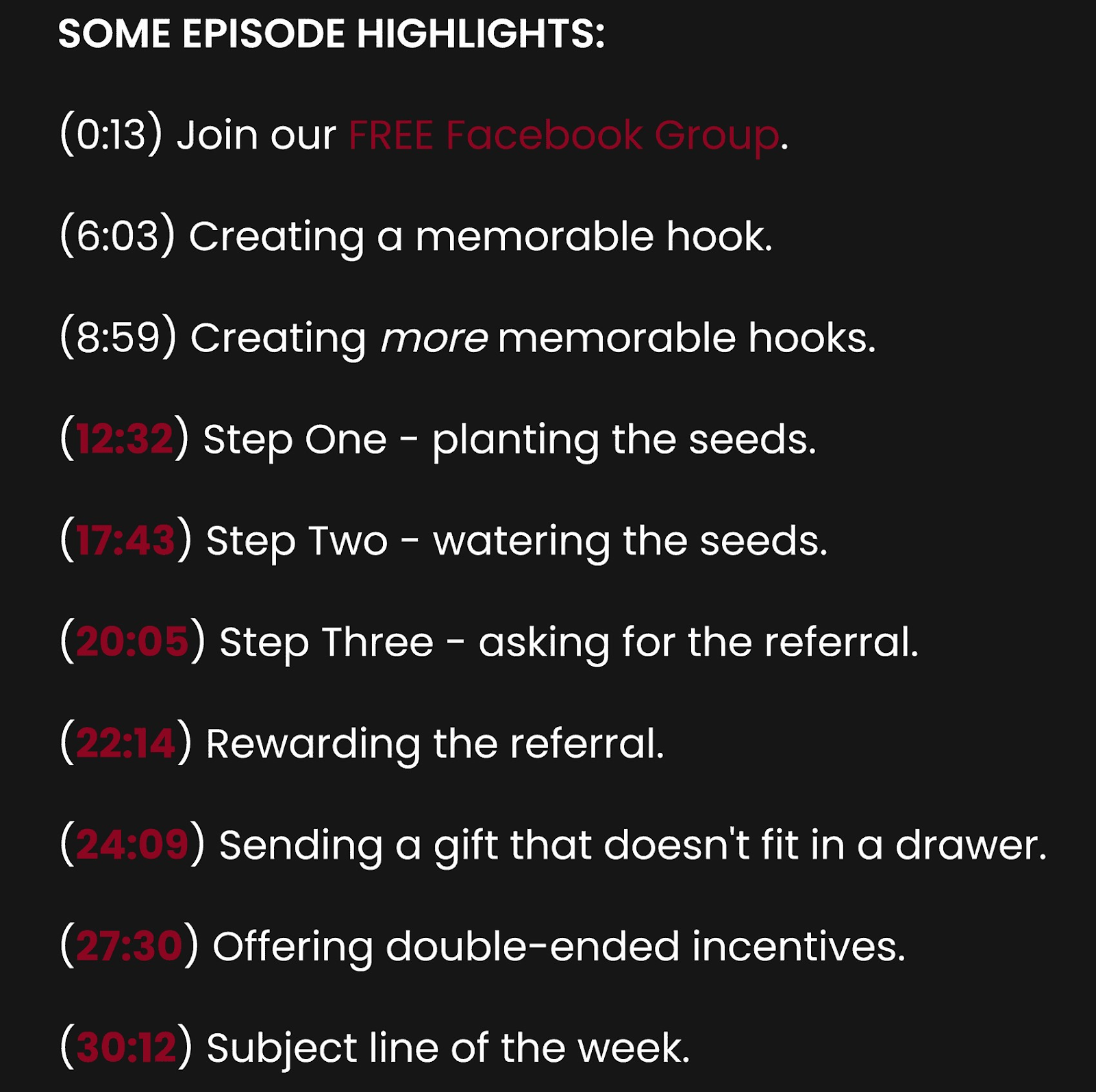 Episode highlights section by The Email Marketing Show