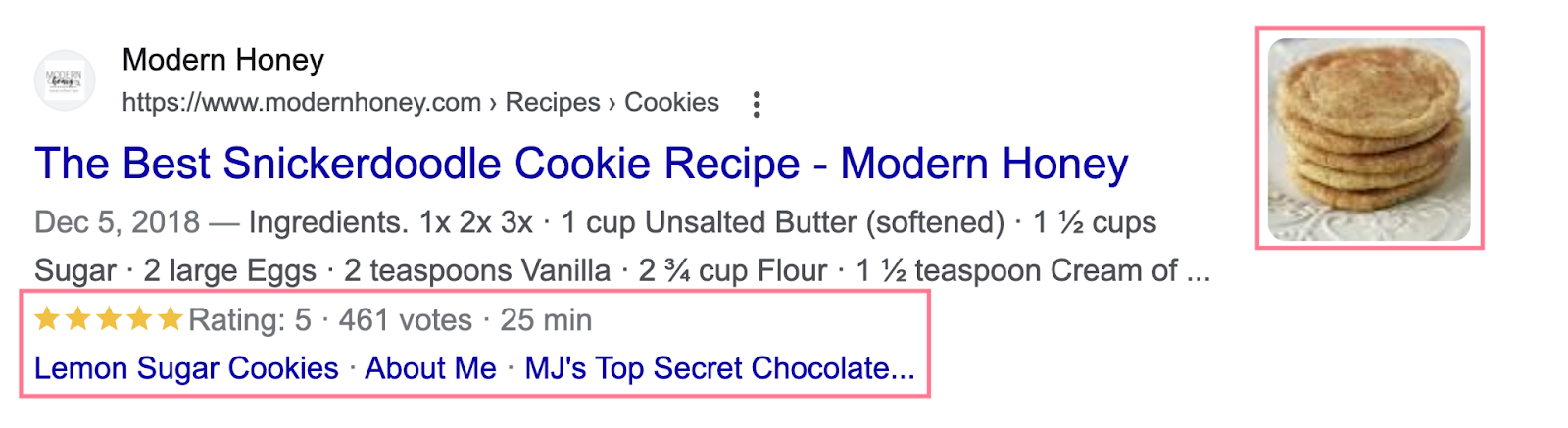 an example of a rich snippet for a cookie recipe