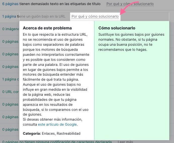 Cómo solucionar los problemas con las URL en Semrush