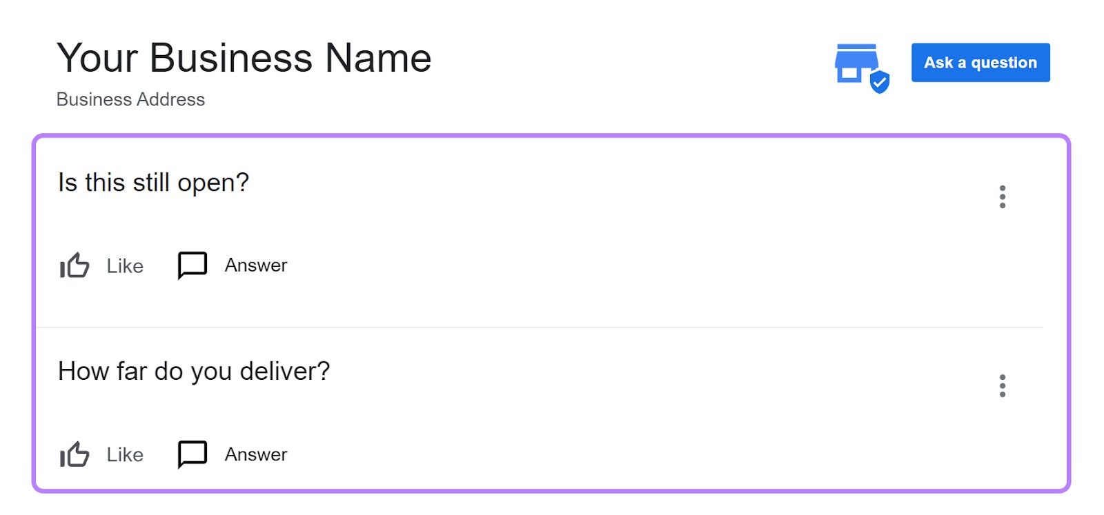 The Q&A conception  connected  Google Business Profile