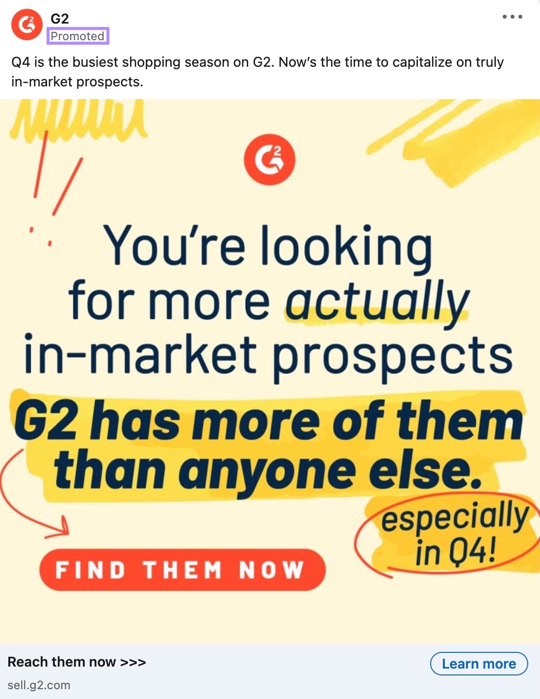 G2's LinkedIn ad