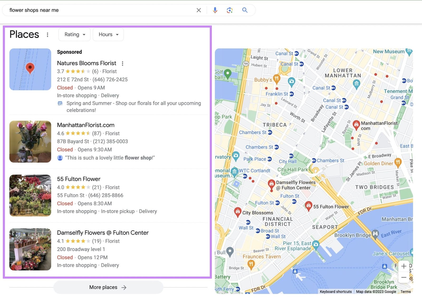 A location-based SERP for "gyms near me" query