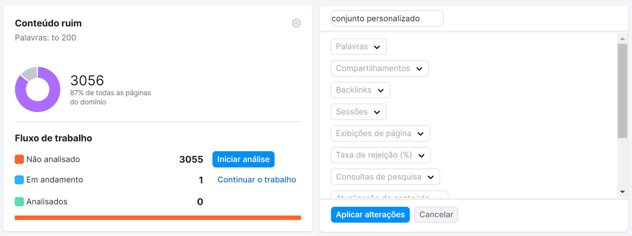 conjuntos de conteúdo na ferramenta content audit