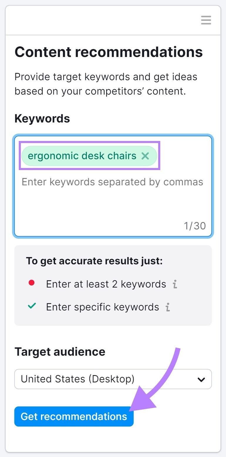 Get recommendations for “ergonomic desk chairs” keyword