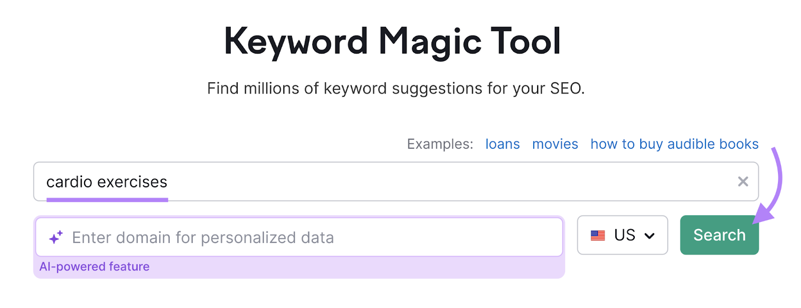 A Guide to Content Calendars (+ Free Templates for Making One) 3 "Cardio exercises" entered into the Semrush Keyword Magic Tool.