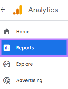 “Reports" selected under GA4 menu