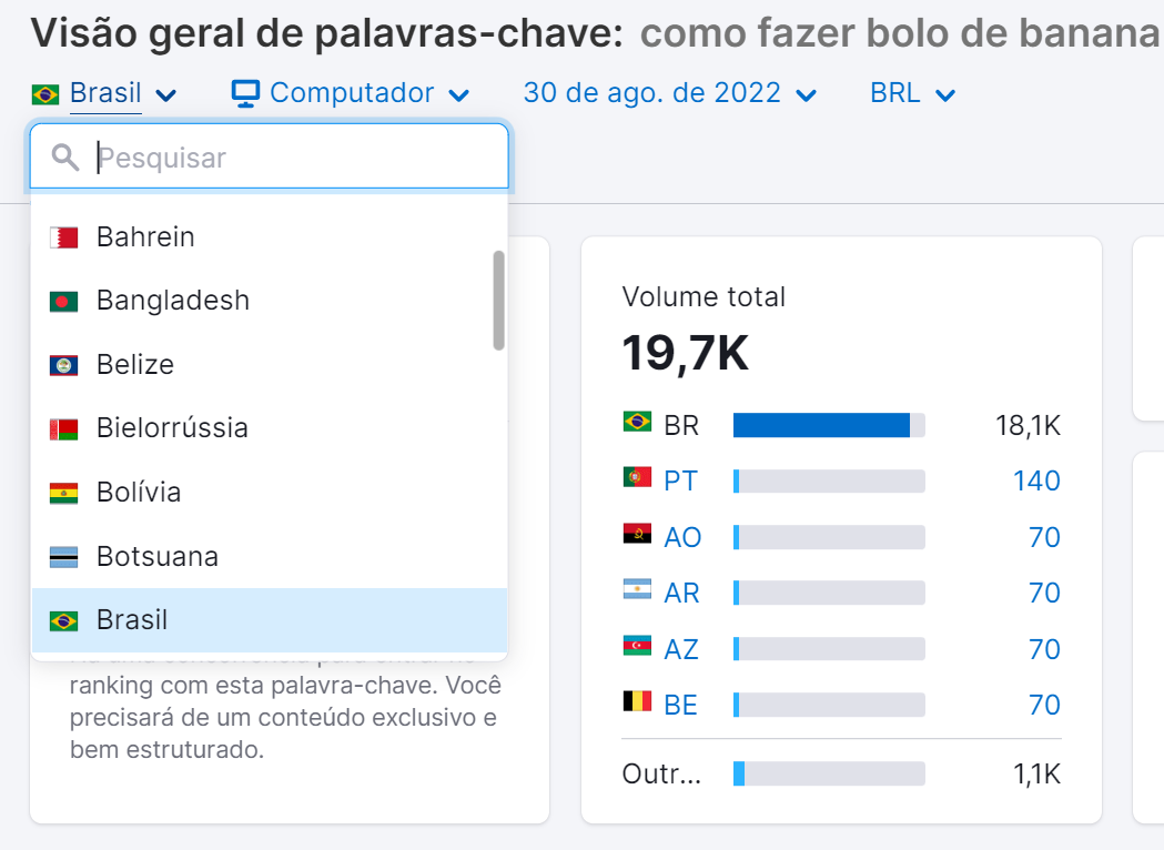 o que são palavras-chave - exemplo ferramenta visão geral de palavras-chave - volume de buscas