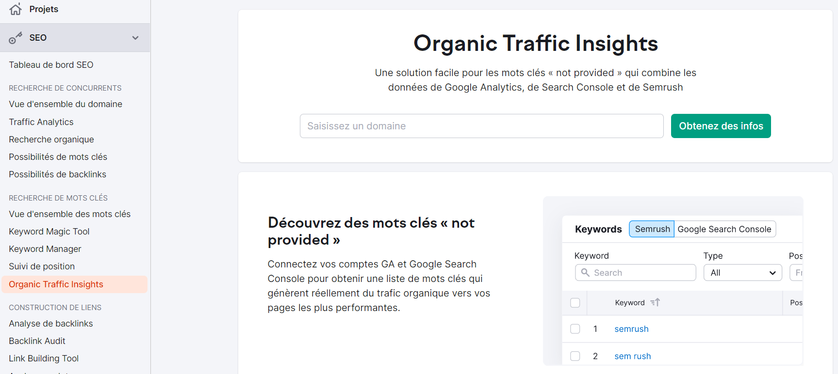 Organic Traffic Insights de Semrush