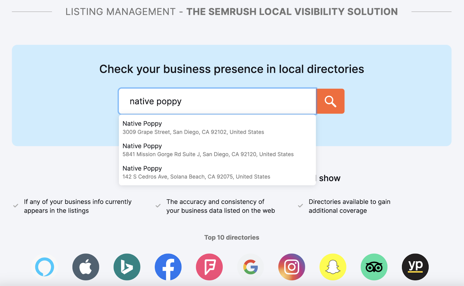 searching for "native poppy" in Listing Management tool