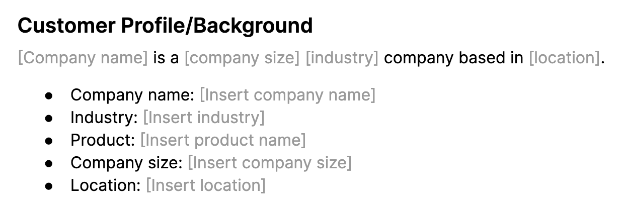 A case study customer profile/background template