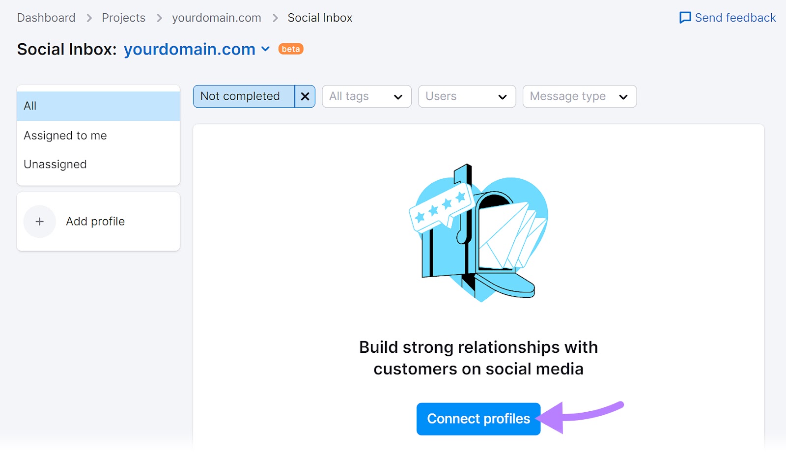 “Connect profiles” button in Social Inbox