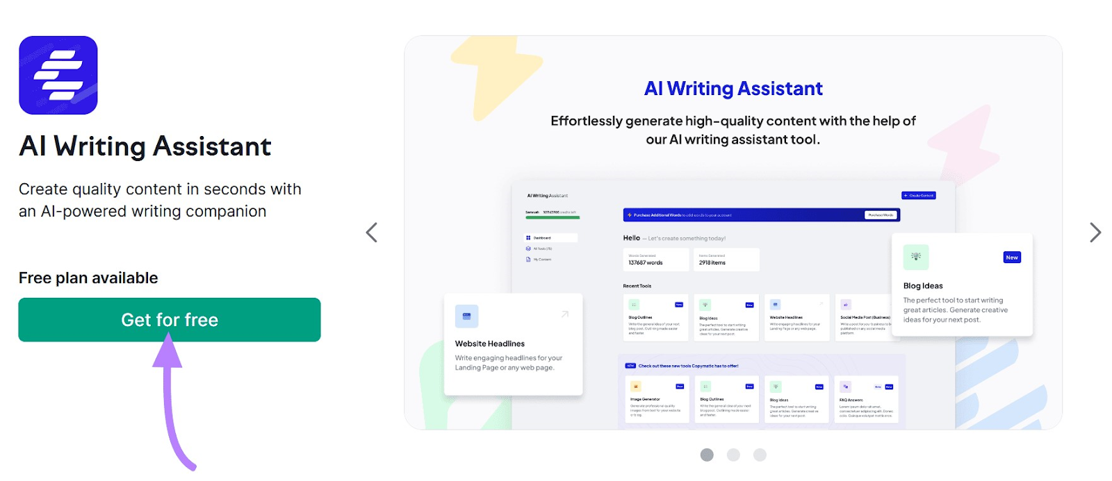 AI Writing Assistant page