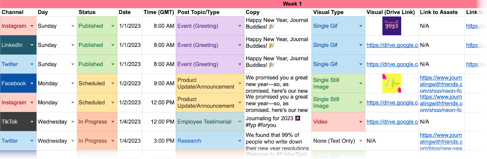 Small Business Social Media Content Calendar