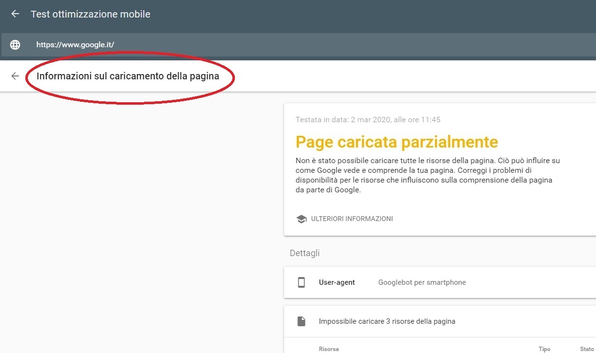 test javascript: problemi di caricamento della pagina