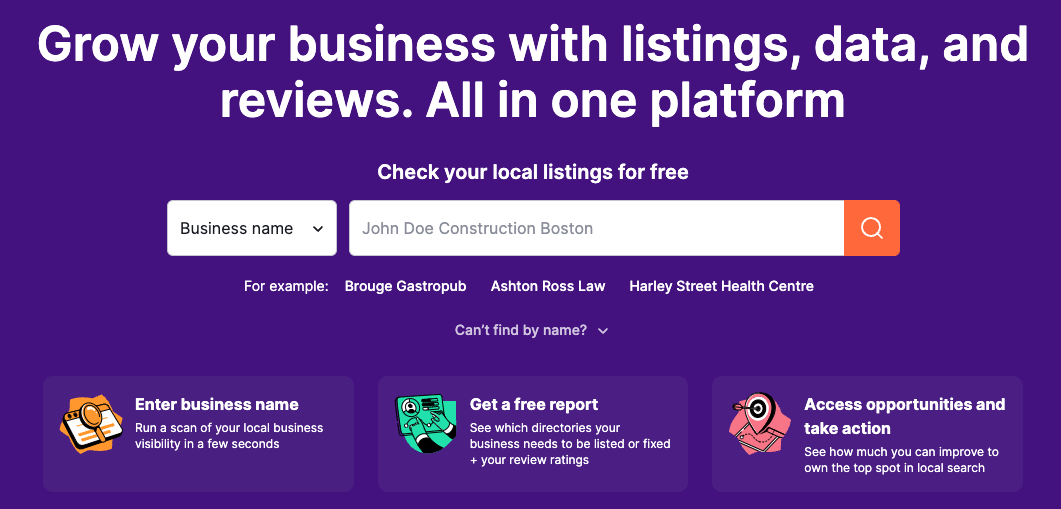 Listing Management landing page