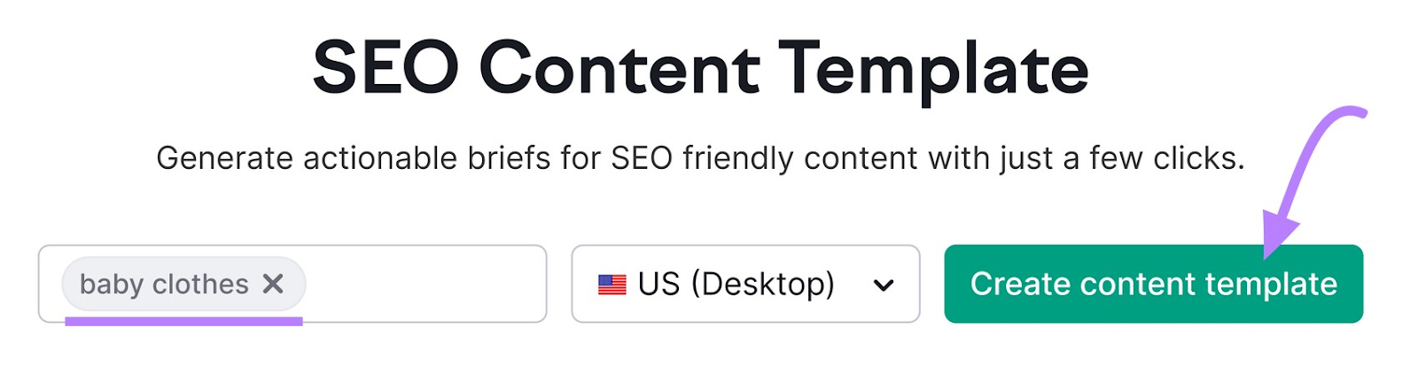 search for "baby clothes" in the US (Desktop) in SEO Content Template tool