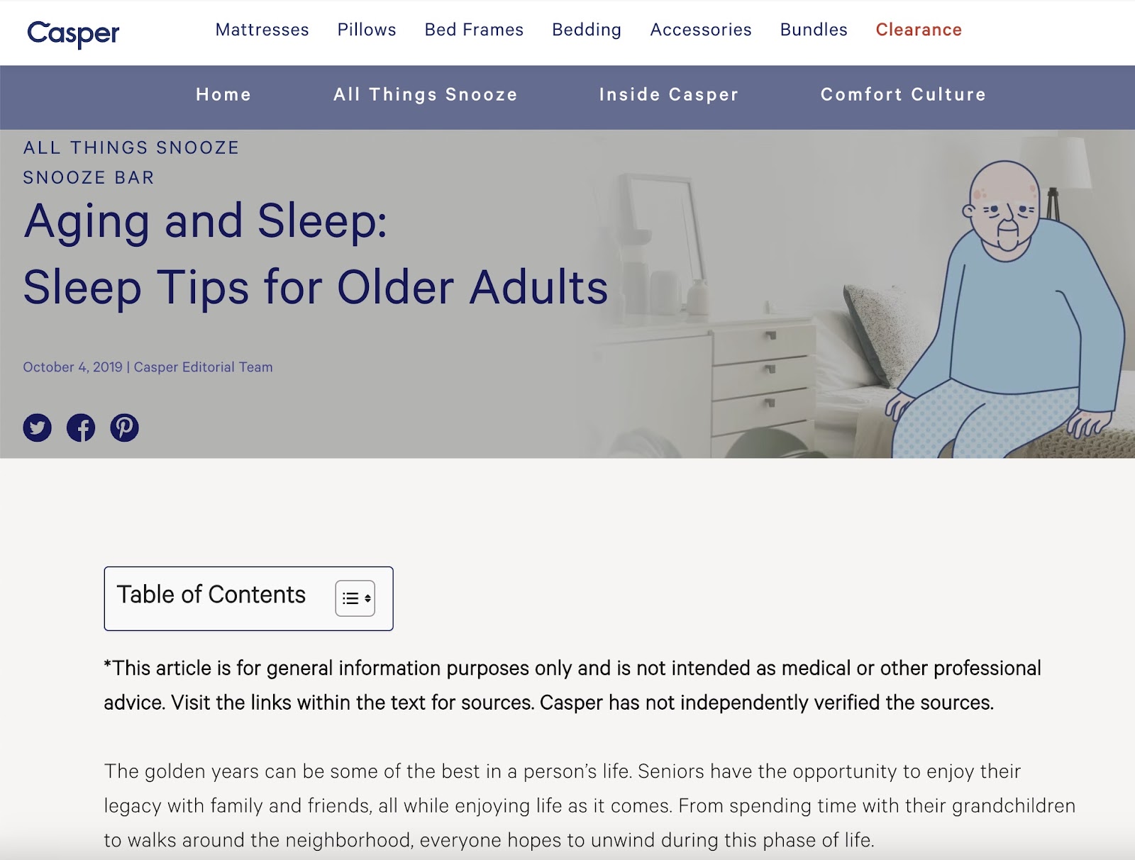 Casper's blog on aging and sleep page