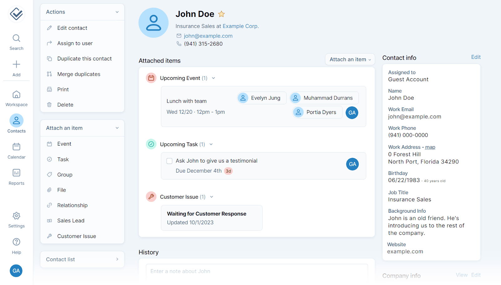 Contacts board in Less Annoying CRM