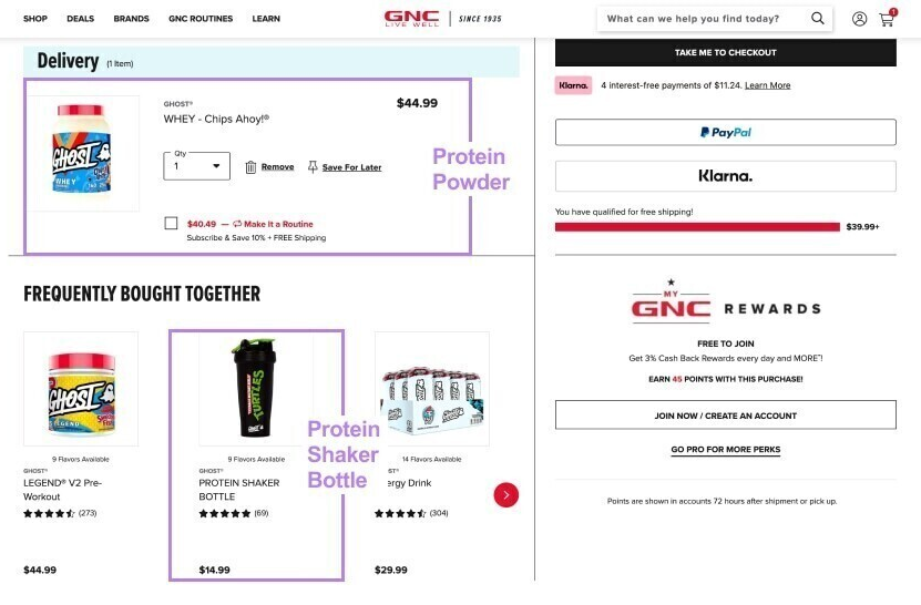 GNC's related products sections