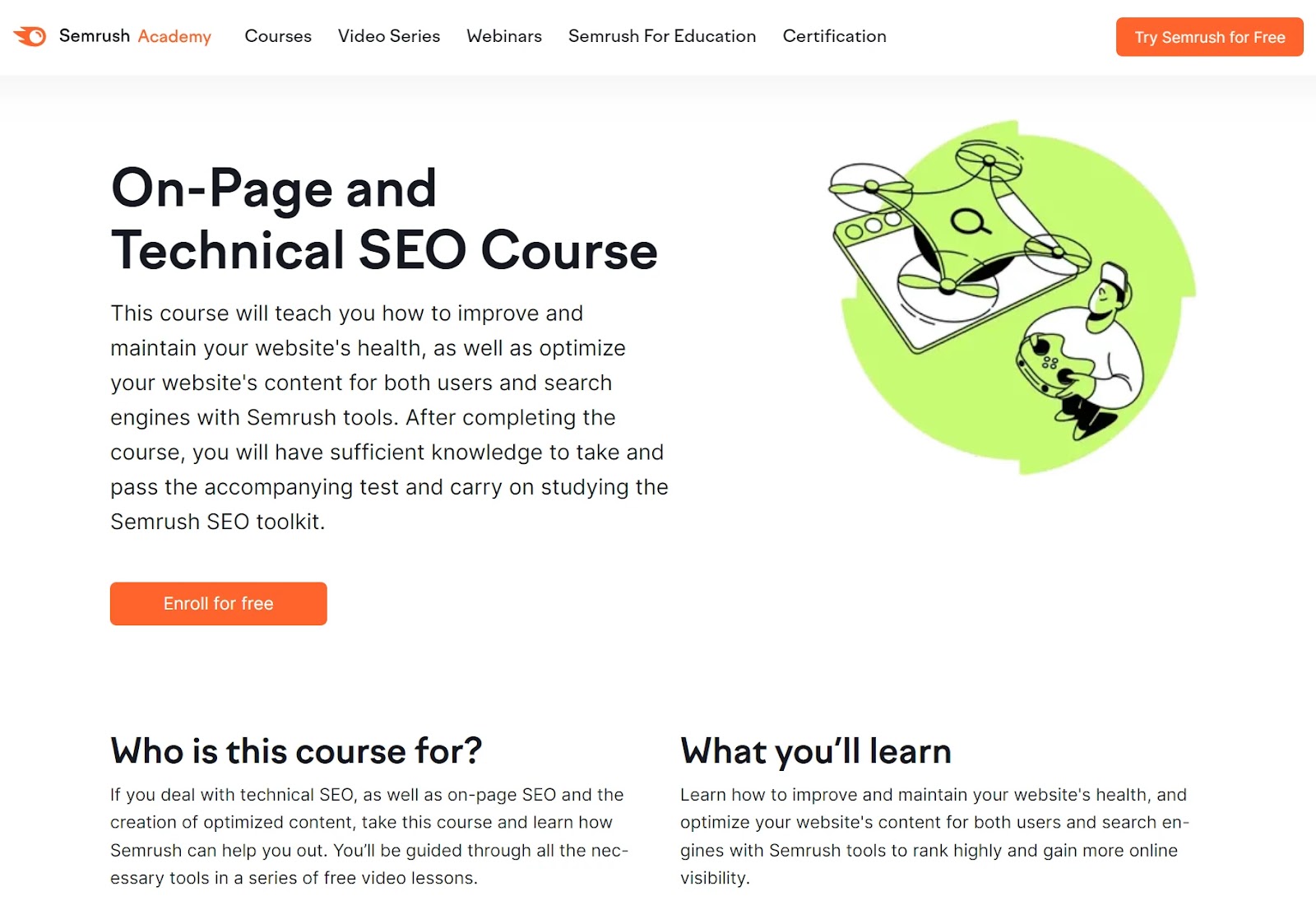 On-Page and Technical SEO Course landing page