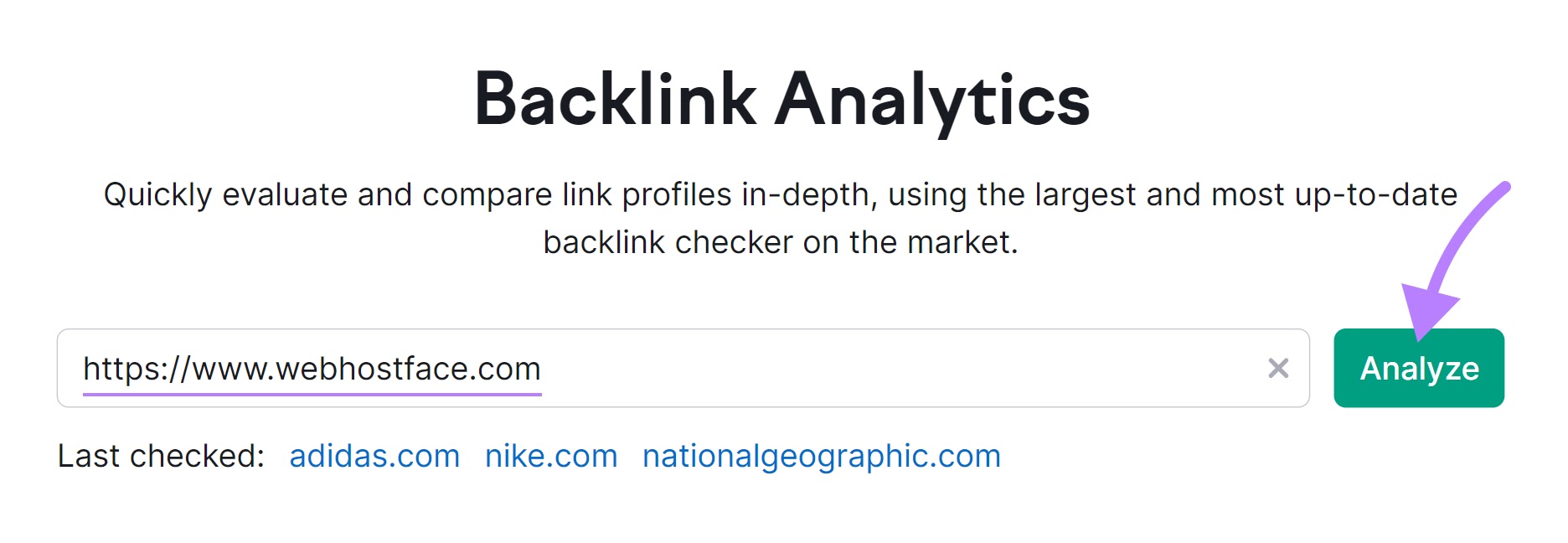 Backlink Analytics with a competitor's URL